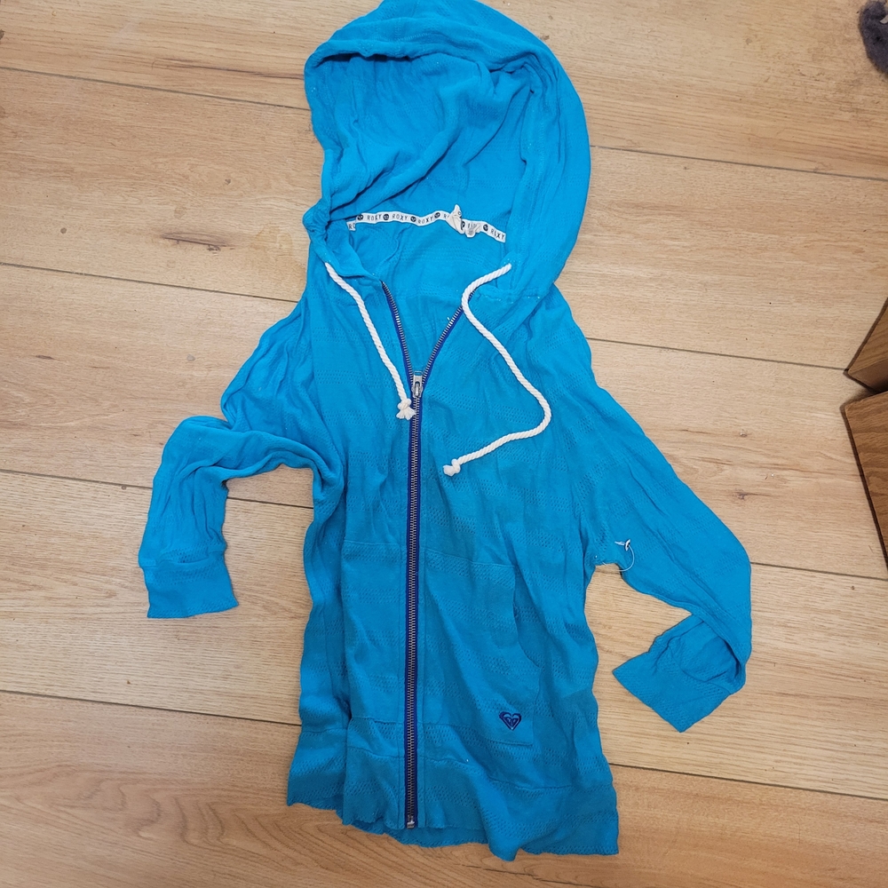 Roxy Bright Turquoise Hooded Zip Swim Coverup